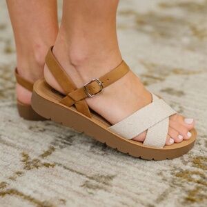 Chester Platform Nubuck Wedge Sandals In Cream
